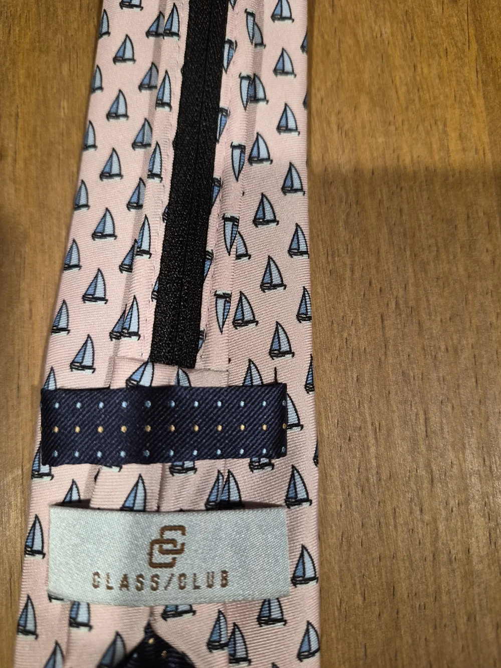 Children's Clip-On Tie in Light Pink with Blue Sailboat Pattern
